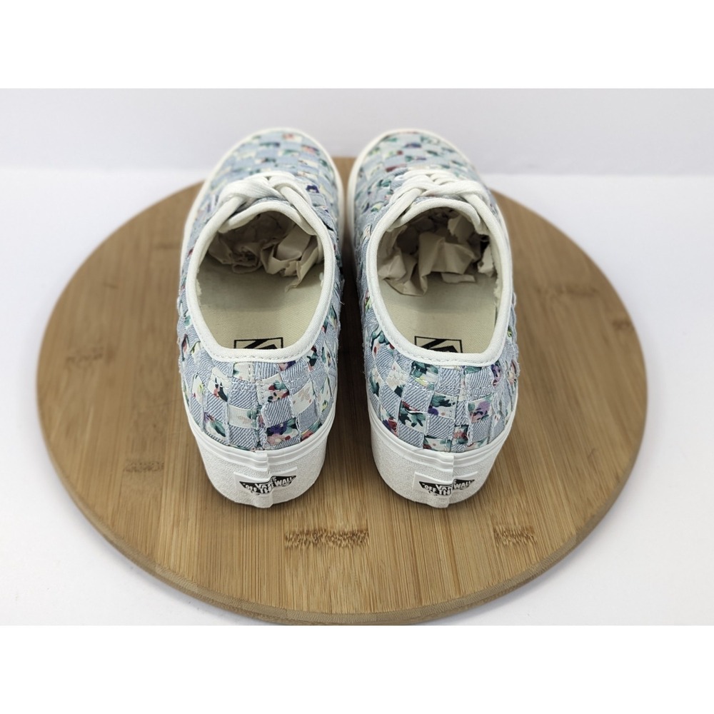 Vans Stacked Era Platform Shoes Womans 6.5 Woven Checkered Floral Blue White - Picture 6 of 11